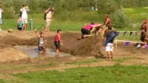 Wading through the mud!